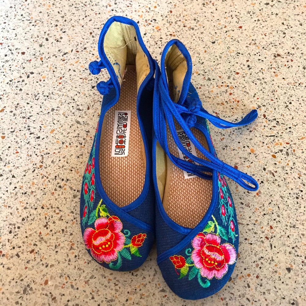 Royal Blue Embroidered Flats
